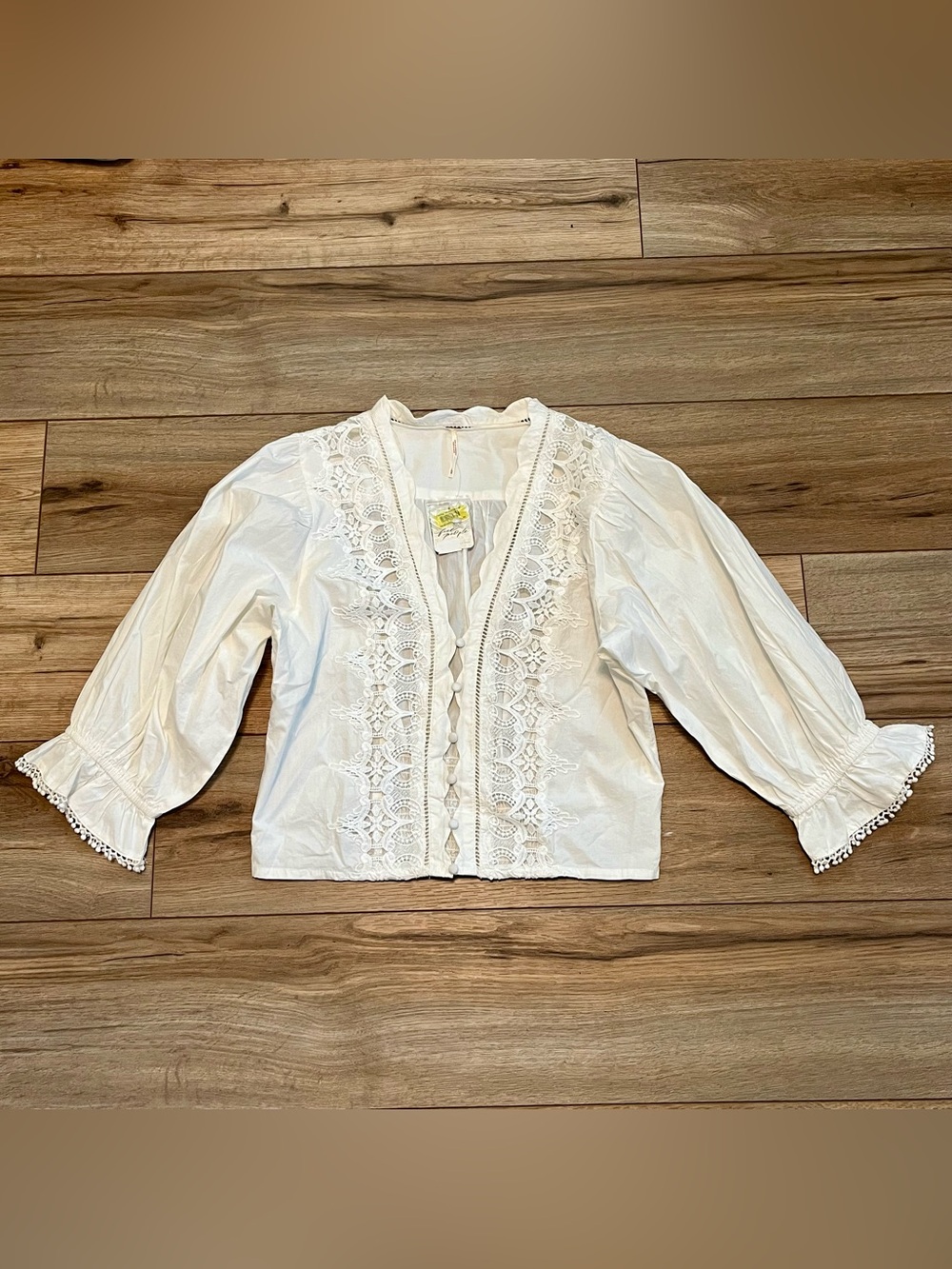 Free People Louella White Lace Boho Peasant Blouse Women’s Size Large Cottagecor